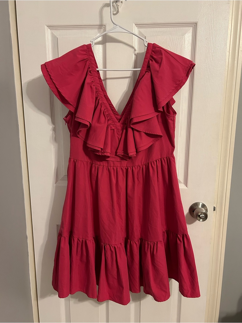 Ruffled V-Neck Party Dress in Deep Pink
